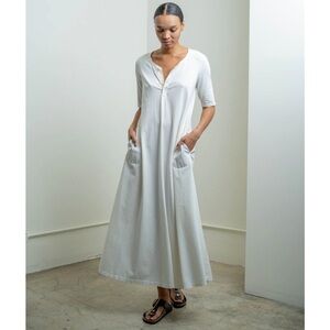 NWT Raquel Allegra Bianca Drama Maxi Dress white long Neutral Minimalist Natural